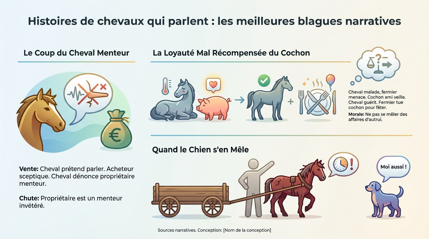 Illustration humoristique d'un cheval qui parle à son propriétaire