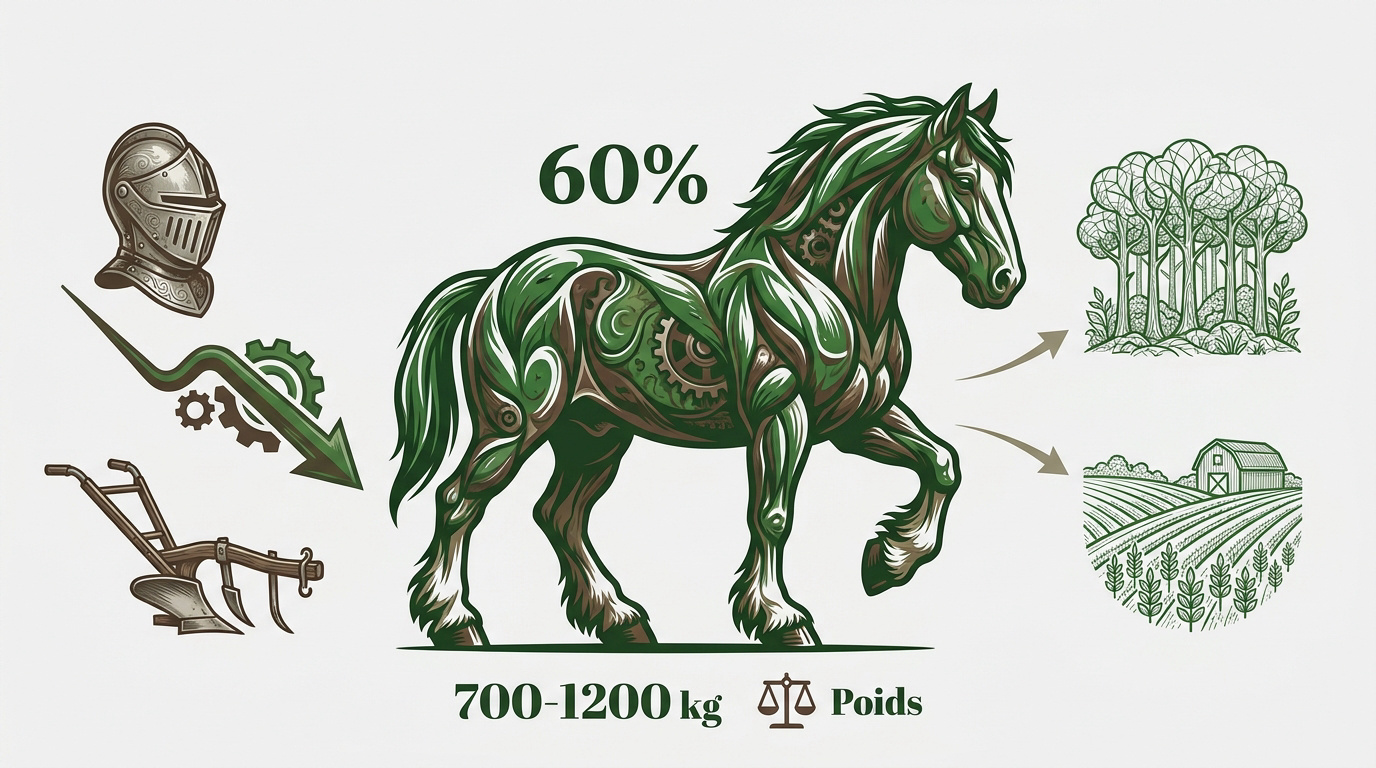 Cheval de trait puissant au travail dans un champ