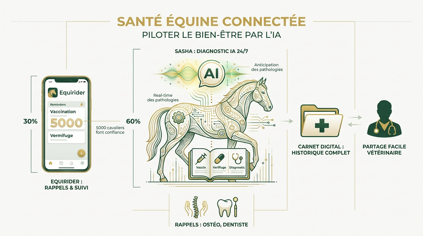 Interface de l'application de santé équine Equirider avec suivi vétérinaire