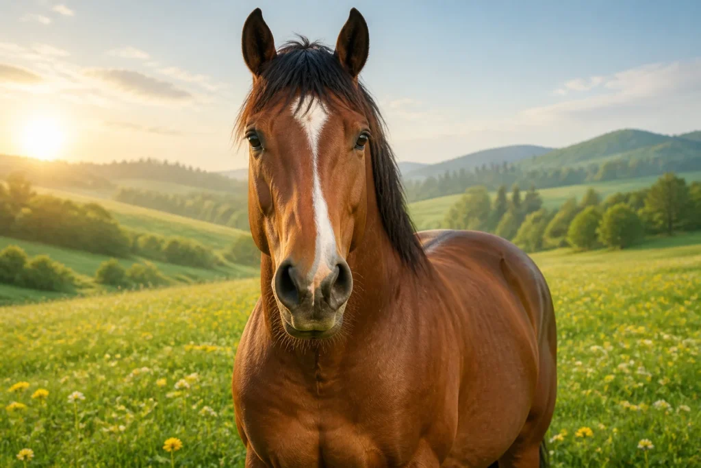 Cheval majestueux au soleil levant