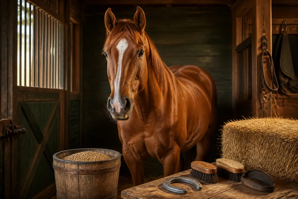 Cheval majestueux dans son box