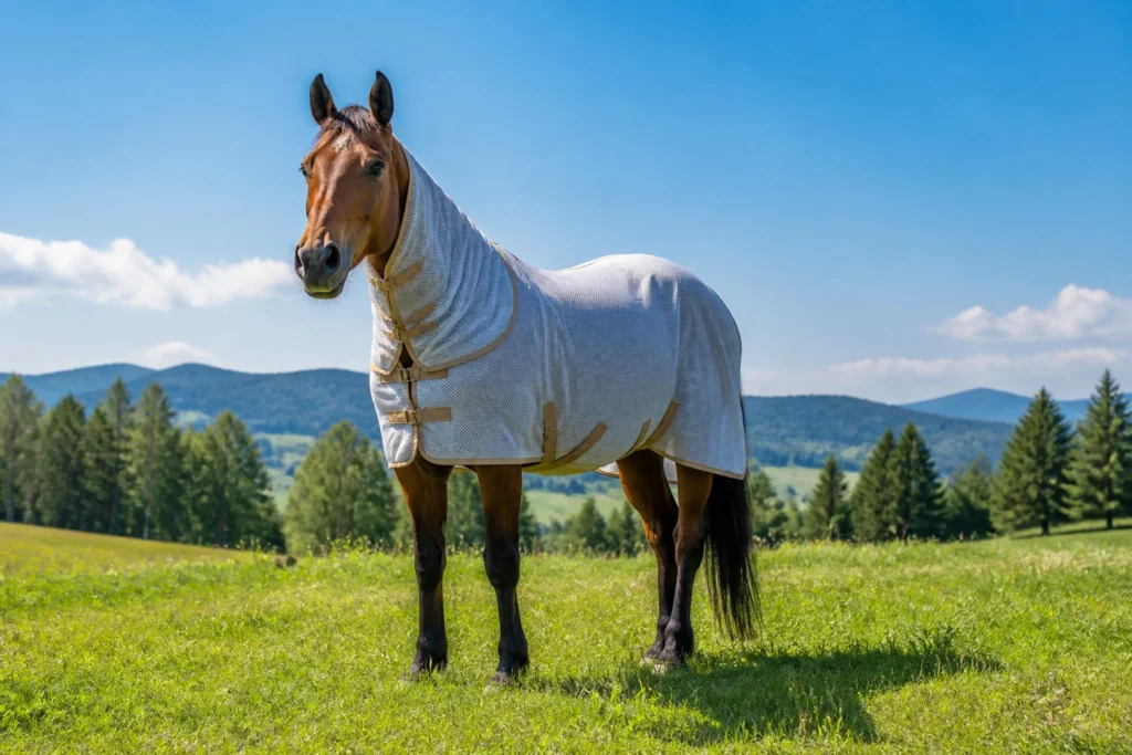 Cheval au pre sous le soleil