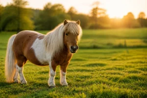 Poney miniature dans la lumiere doree