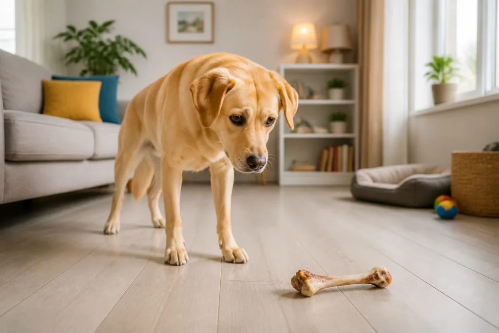 Chien et os un danger cache
