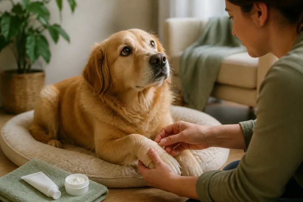 Soins attentionnes pour un chien