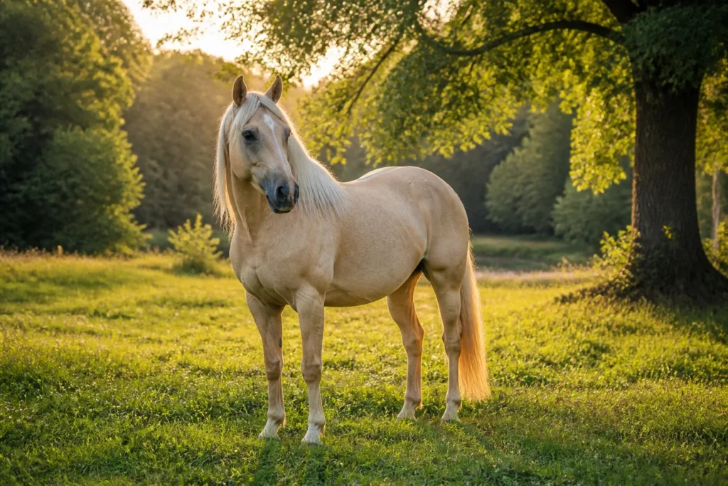 Jument elegante au soleil couchant
