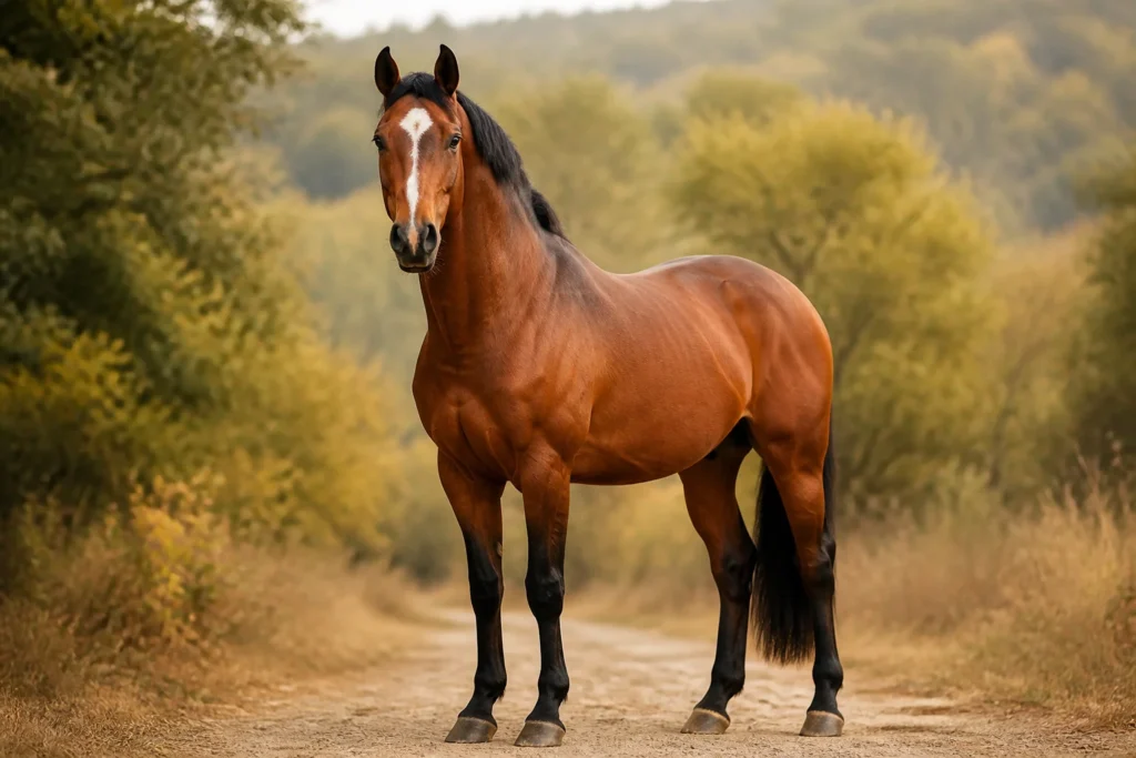 Noble etalon bai en pleine nature
