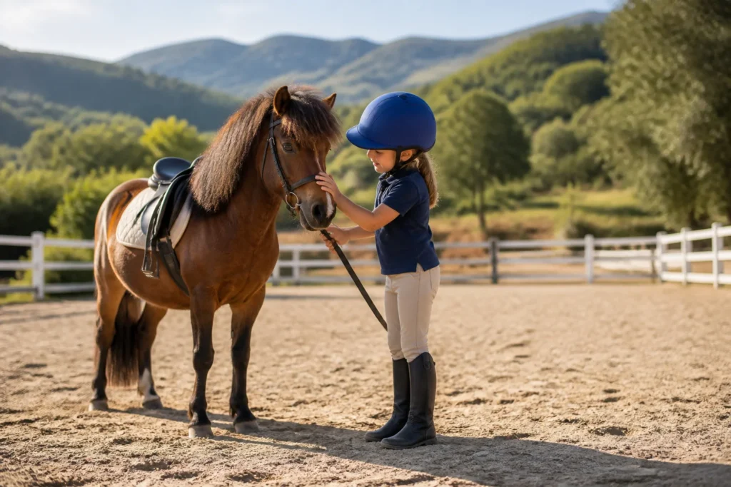 Moment equestre dune jeune fille