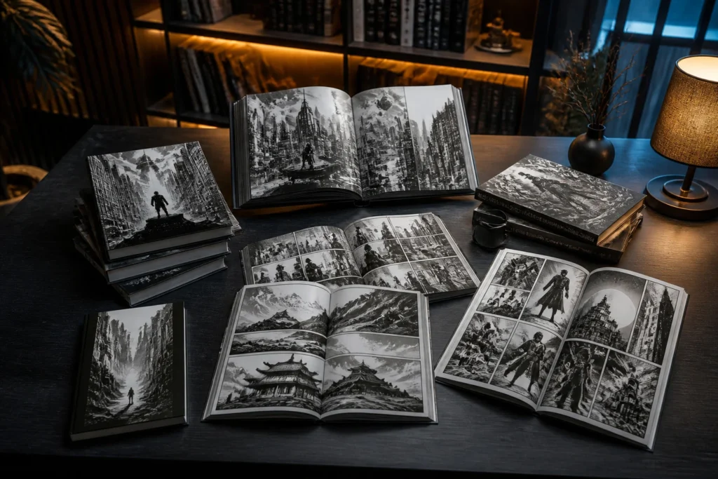 Collection de bandes dessinees en noir et blanc