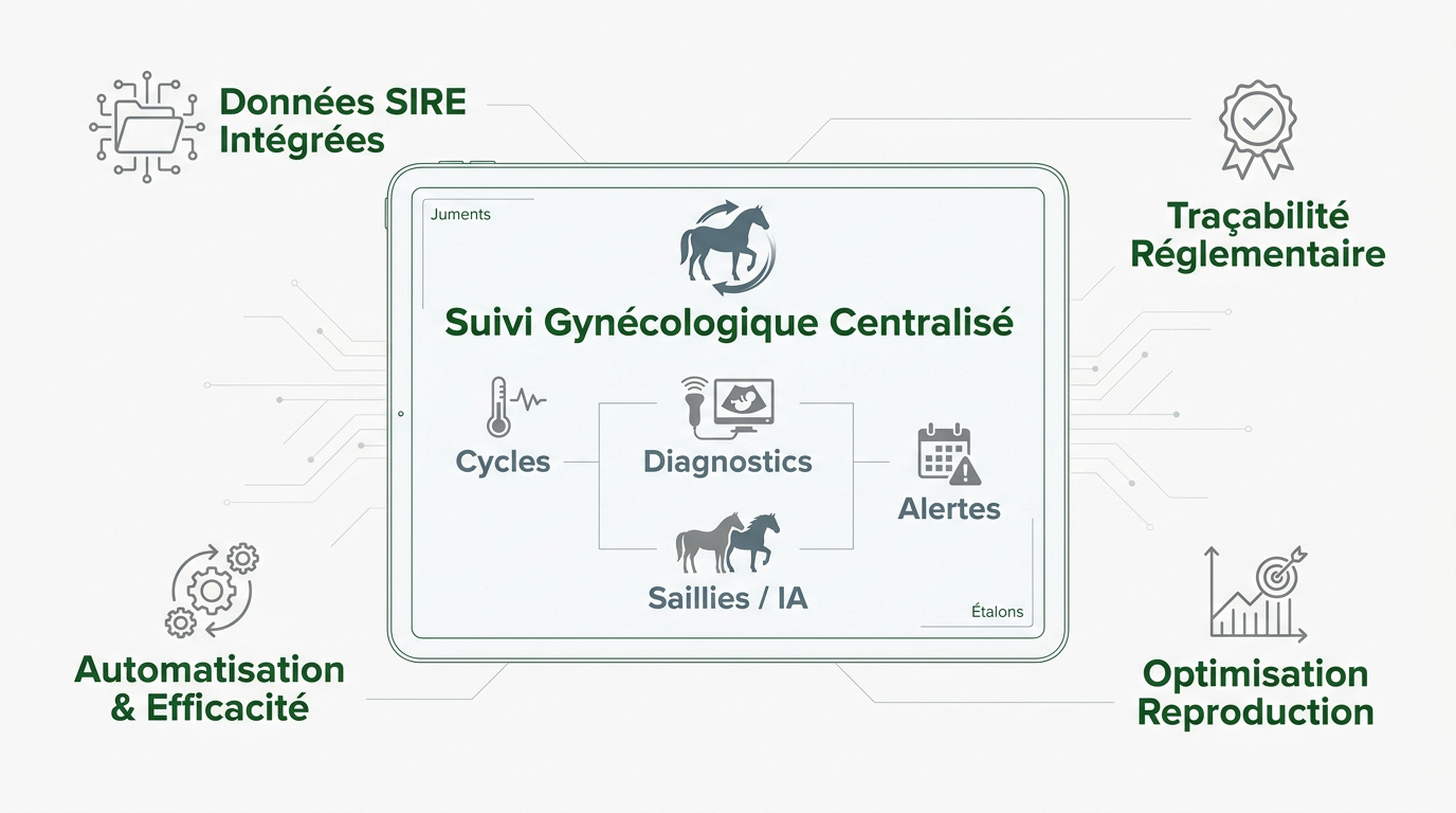 Interface de suivi gynécologique pour élevage équin avec calendrier de reproduction