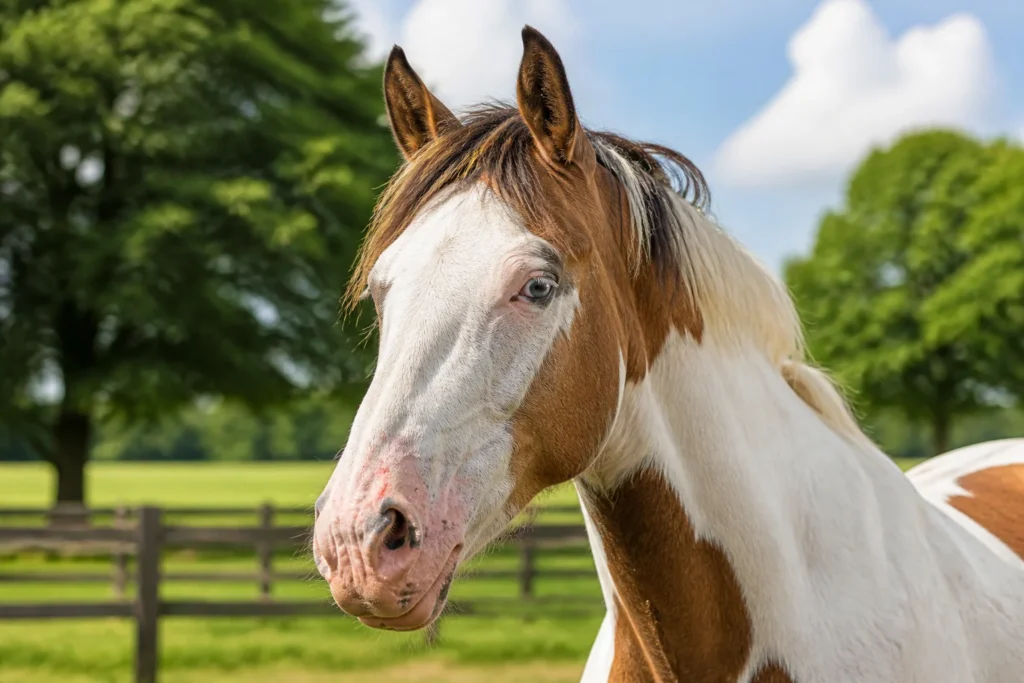 Cheval avec signes de photosensibilisation
