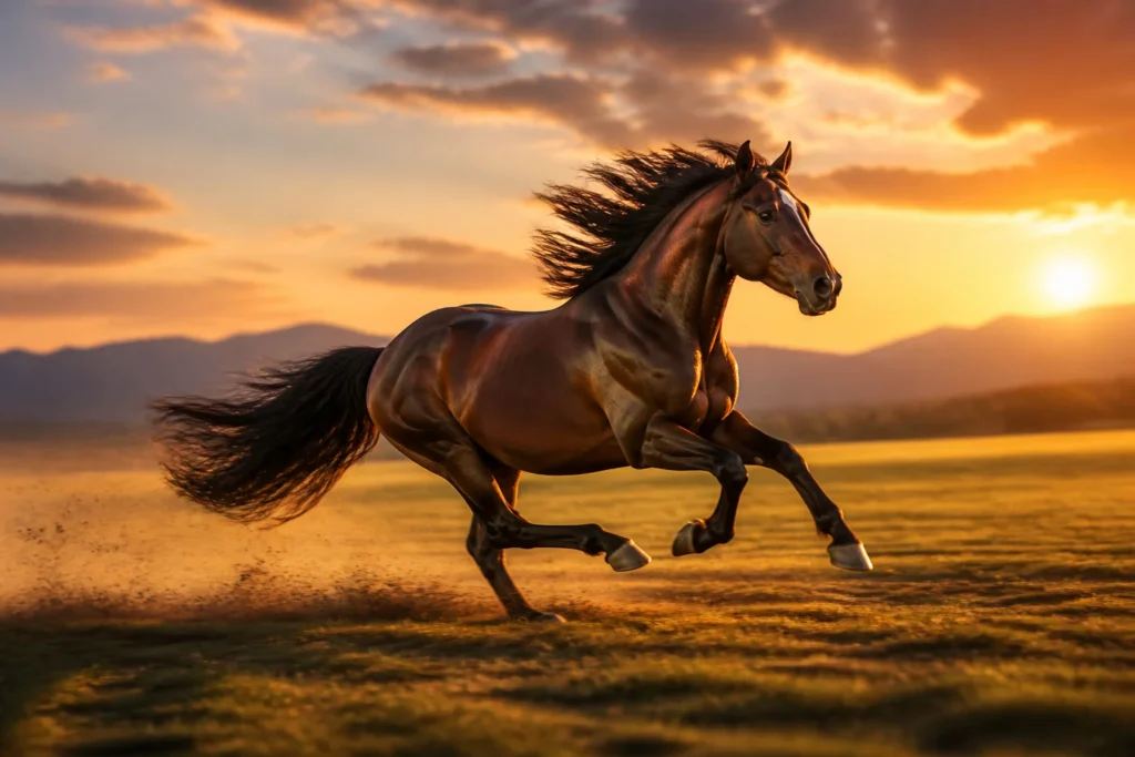 Cheval au galop a lheure doree
