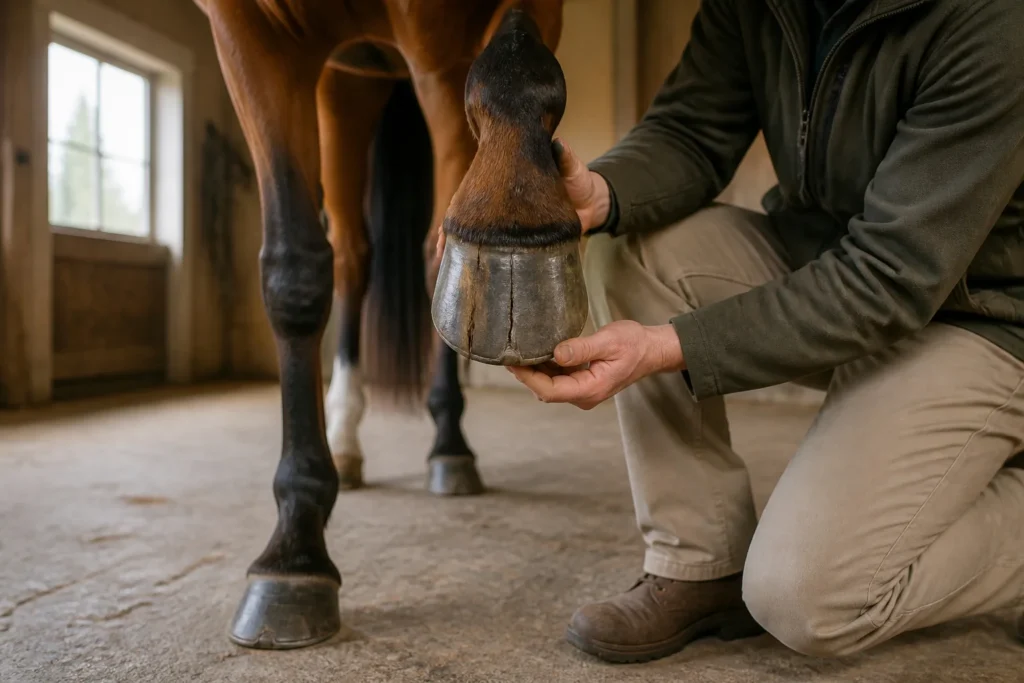 Examen dun sabot de cheval fissure