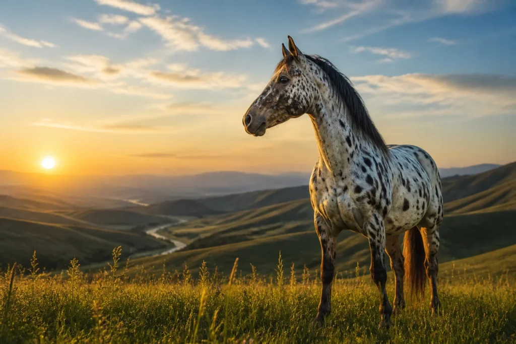 Majestueux appaloosa au coucher du soleil