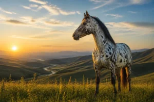 Majestueux appaloosa au coucher du soleil