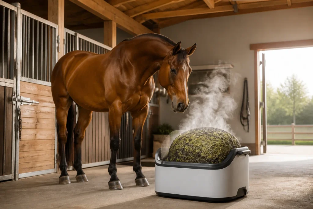 Cheval et appareil de desinfection du foin